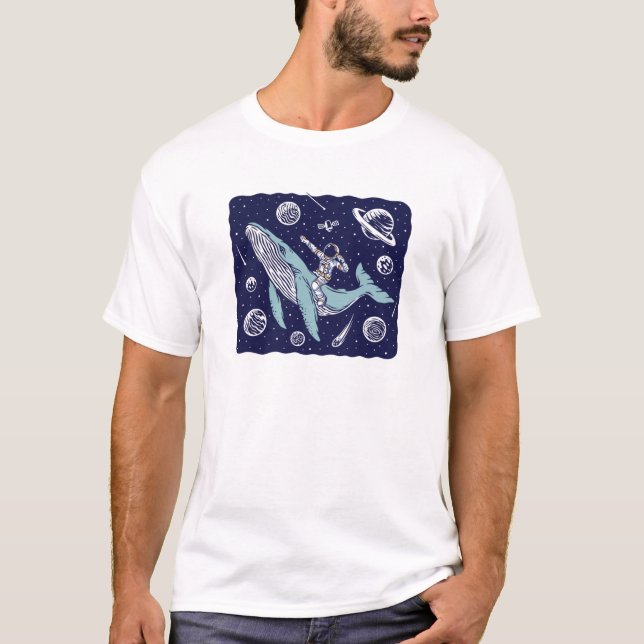 Astronaut som rider en val t shirt (Framsida)
