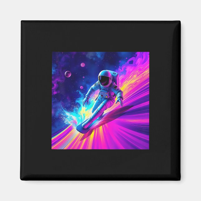Astronaut som surfar på kosmisk regnbågsvåg Grafis Magnet (Framsidan)
