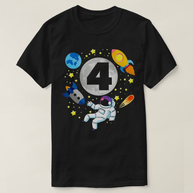 Astronaut  Space  4th Bday  4 Years Old Bday Boy  T Shirt (Design framsida)