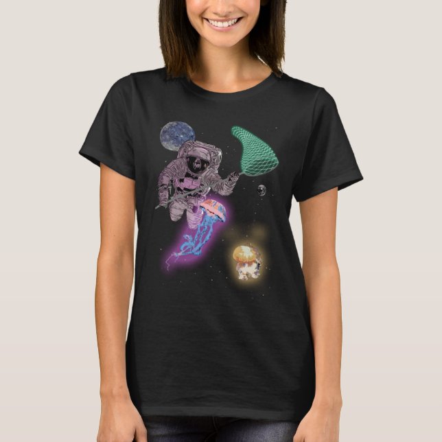 Astronaut Space Alien Jellyfish Hunting with Net G T Shirt (Framsida)