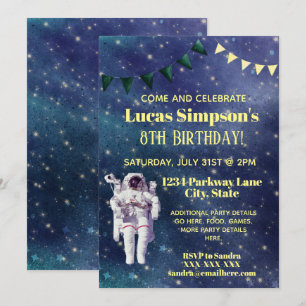 Astronaut Space Barn Stars Galaxy Birthday Inbjudningar