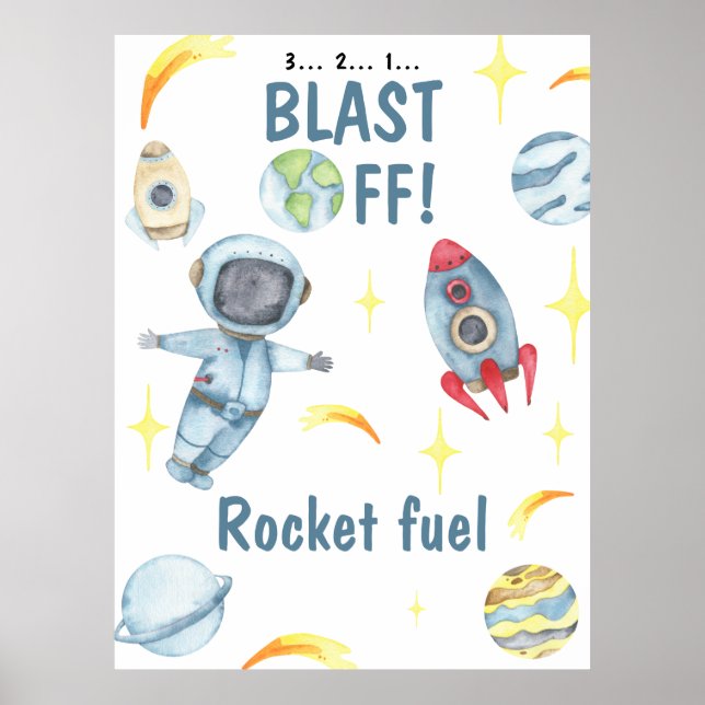 Astronaut Space Birthday Rocket-bränsle Poster (Framsidan)