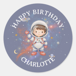 Astronaut Space Birthday Sticker Runt Klistermärke