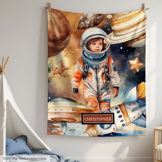 Astronaut Space Blanket Planets Galaxy Best Gift Fleecefilt (Personalized Astronaut Blanket Space Planets Boys Gift)