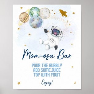 Astronaut Space Blue Guld Baby Shower Mamma-osa Pu Poster