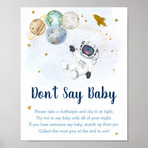 Astronaut Space Blue Guld Säg inte Baby Game Poster
