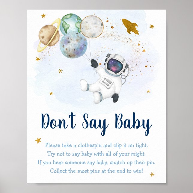 Astronaut Space Blue Guld Säg inte Baby Game Poster (Framsidan)