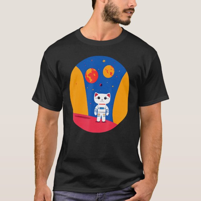 Astronaut Space Cat Explorplanets Science T Shirt (Framsida)