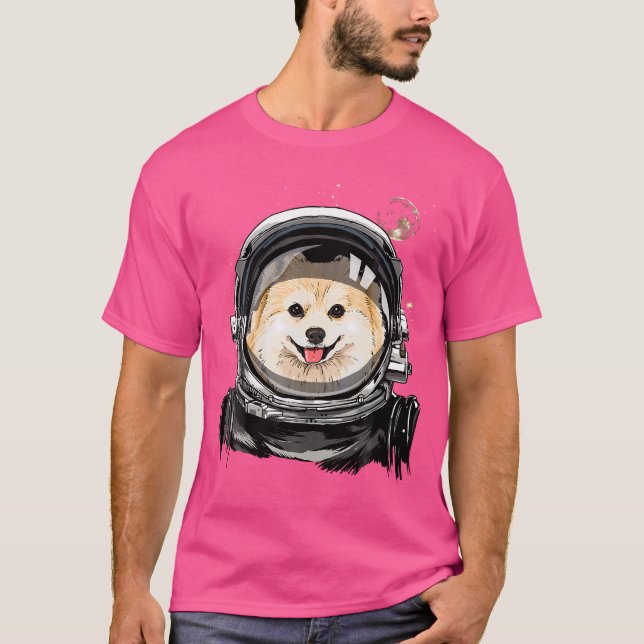 Astronaut Space Exploration Astrono Pommern Hund A T Shirt (Framsida)