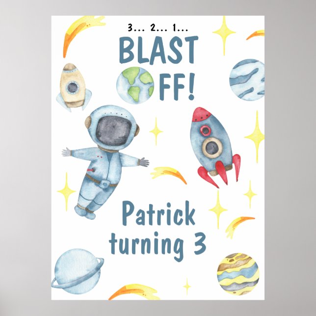 Astronaut Space Födelsedagsfest Poster (Framsidan)