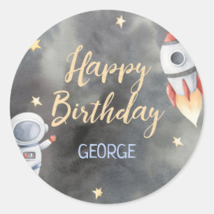 Astronaut Space Frakt Cupkaka Topper Runt Klistermärke