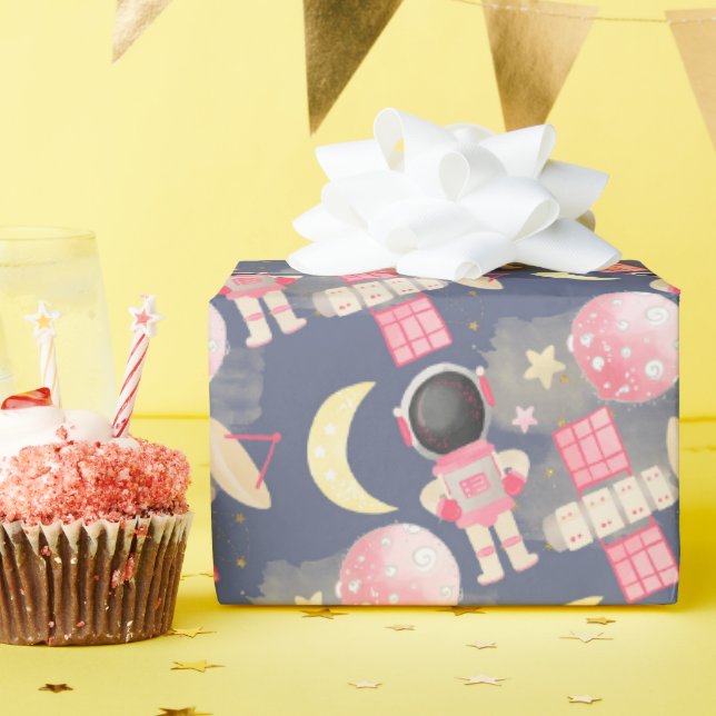 Astronaut Space Girl Mönster Presentpapper (Födelsedagsfest)