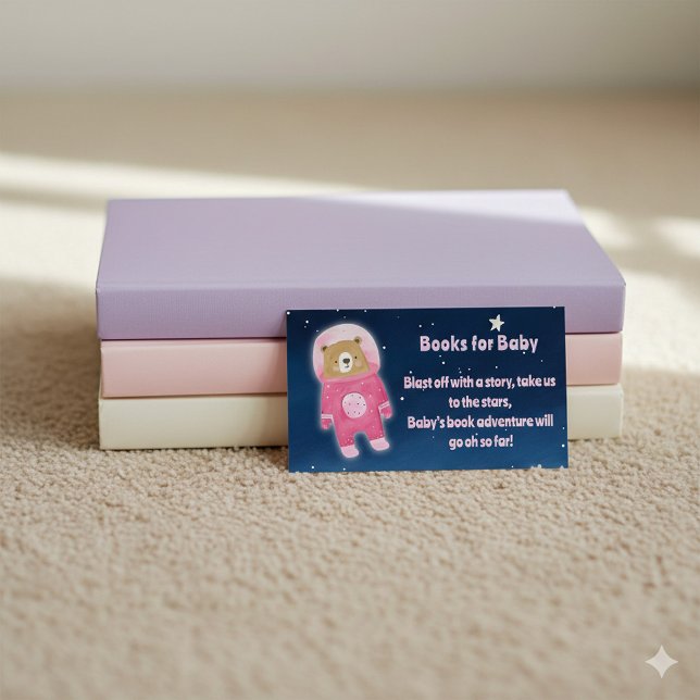 Astronaut Space nalle Bokar för Baby-begäran Tilläggskort (Pink books for baby teddy bear enclosure card.)