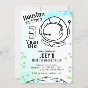 Astronaut Space Neon Birthday Inbjudningar