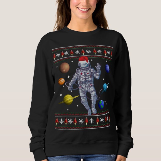 Astronaut Space Planets Älskare Ugly jul Sweat T Shirt (Framsida)