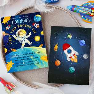 Astronaut Space Rocket Planets Stars Birthday Inbjudningar