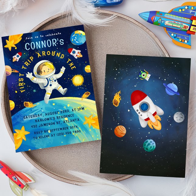 Astronaut Space Rocket Planets Stars Birthday Inbjudningar (Astronaut Space Rocket Planets Stars Birthday Invitation)