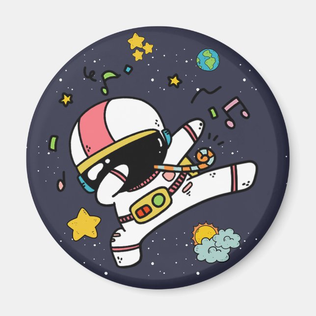 Astronaut Space Tecknad Magnet (Framsidan)