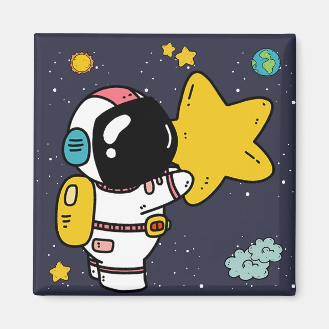Astronaut Space Tecknad Magnet (Framsidan)