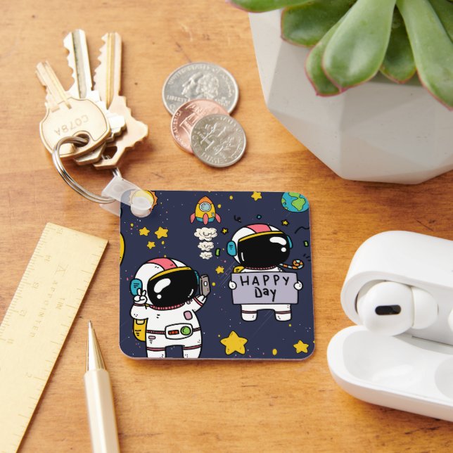 Astronaut Space Tecknad Nyckelring (Skrivbord)
