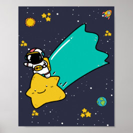 Astronaut Space Tecknad Poster