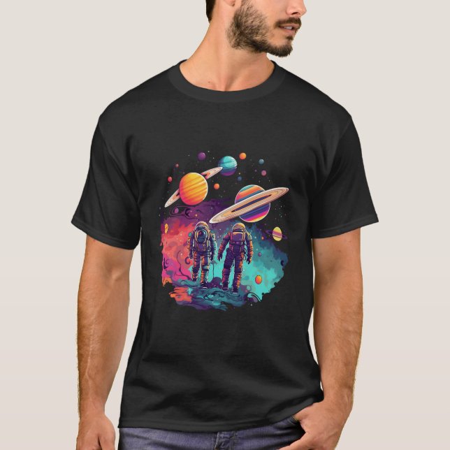 Astronaut Space Universe Planets Galaxy T Shirt (Framsida)