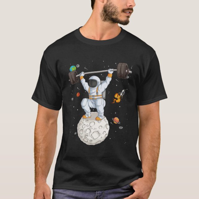 Astronaut Space Weightlifting Fitness Gym Workout  T Shirt (Framsida)