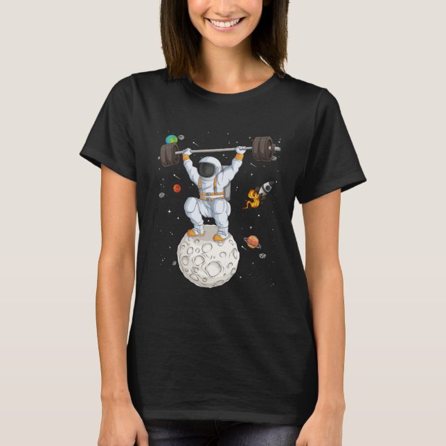 Astronaut Space Weightlifting Fitness Gym Workout  T Shirt (Framsida)