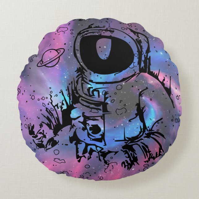 Astronaut Spaceman galaxy Round Pillow Rund Kudde (Framsidan)