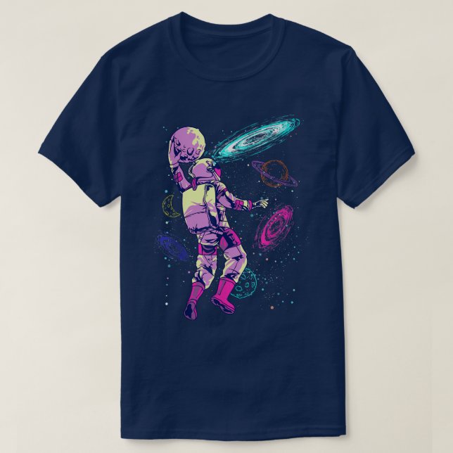 Astronaut spelar Basketball Slam Dunking i rymden T Shirt (Design framsida)