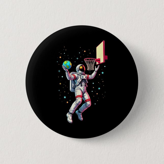 Astronaut spelar basketplan Rymden _ Knapp (Framsida)
