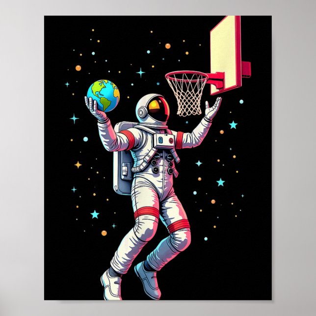 Astronaut spelar basketplan Rymden _ Poster (Framsidan)