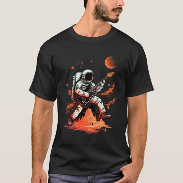 Astronaut spelar e-Guitar Space-Jamming T Shirt (Framsida)