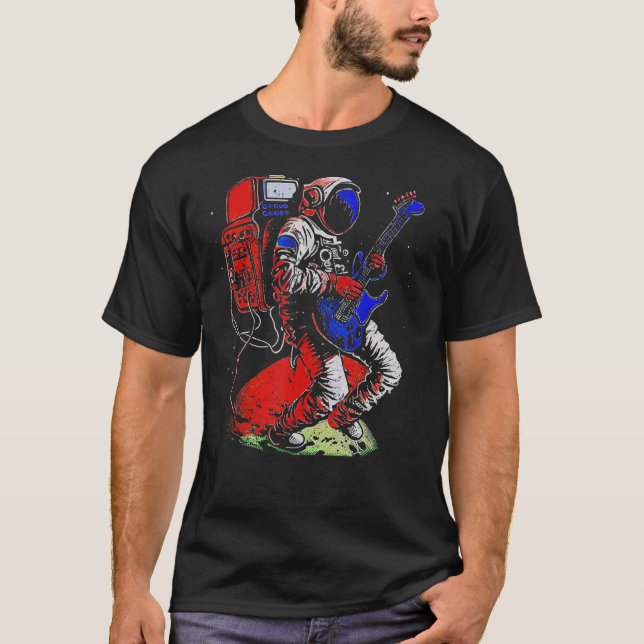 Astronaut spelar elektrisk gitarr i rymden Astron T Shirt (Framsida)