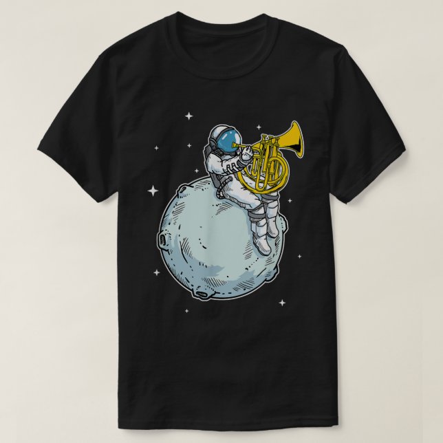 Astronaut spelar Fransk Horn Gift Music Horn Kärle T Shirt (Design framsida)