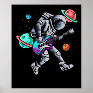 Astronaut spelar Guitar Space Planets Musician Poster