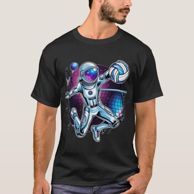 Astronaut Spiking Volleyball i rymden - Futuristis T Shirt (Framsida)