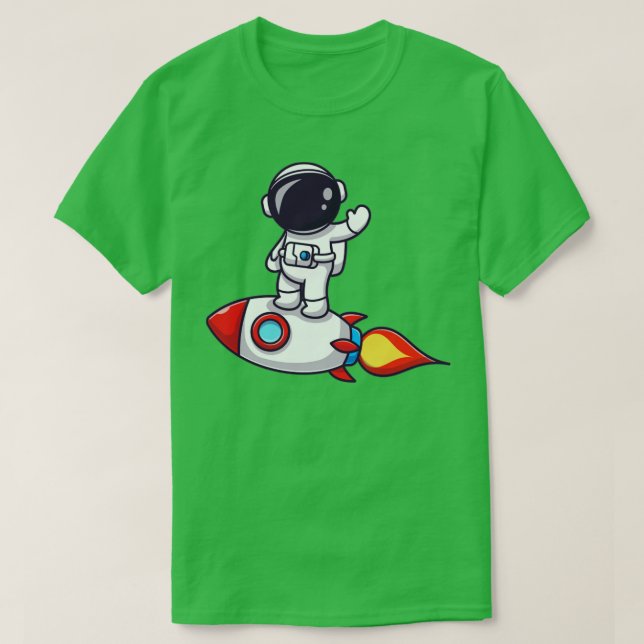 Astronaut Stående på raketTecknad T Shirt (Design framsida)