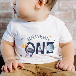 Astronaut Stars Rocket Planet Boy 1st Birthday T Shirt