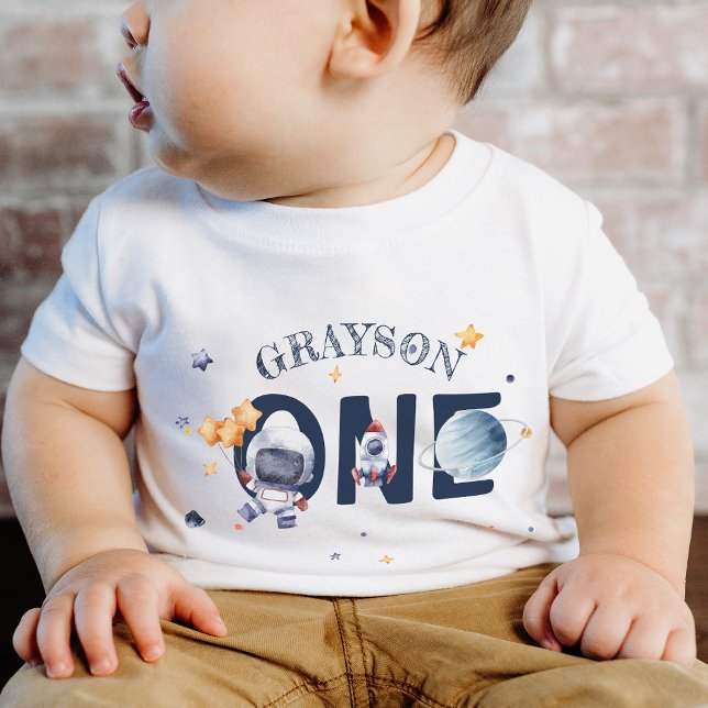 Astronaut Stars Rocket Planet Boy 1st Birthday T Shirt (Astronaut Stars Rocket Planet Boy 1st Birthday Baby T-Shirt)