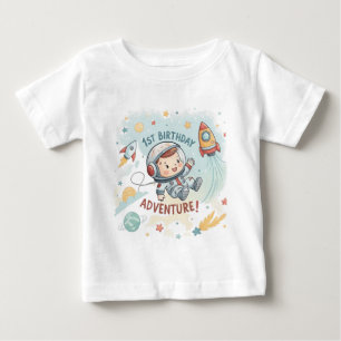 Astronaut Stjärnor Raket Planet Pojke 1:a Födelsed T Shirt
