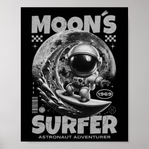 Astronaut Surfare Design, Moon Surfing Rymd Kosmis Poster