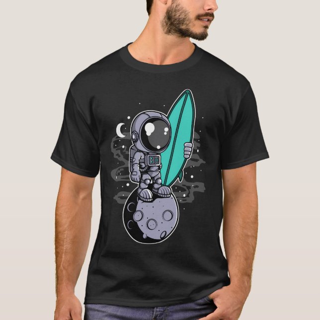 Astronaut Surfer - Funny Rymden Älskare T Shirt (Framsida)