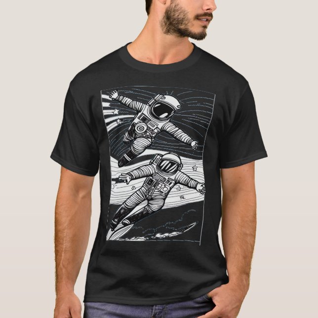 Astronaut Surfing in a Space Wave T Shirt (Framsida)
