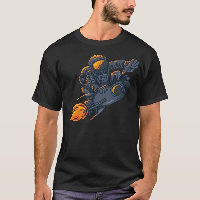 Astronaut Surfing on Rocket Art T Shirt (Framsida)