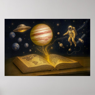 Astronaut svävar från kosmisk saga poster