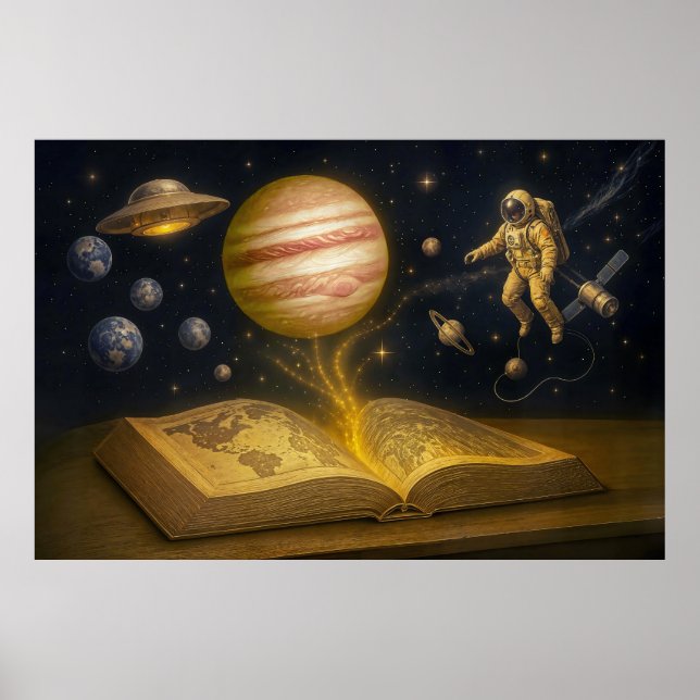 Astronaut svävar från kosmisk saga poster (Framsidan)