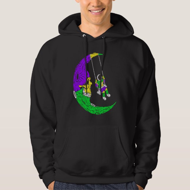 Astronaut Swinging On Moon Skull Mardi Gras Carniv Hoodie (Framsida)