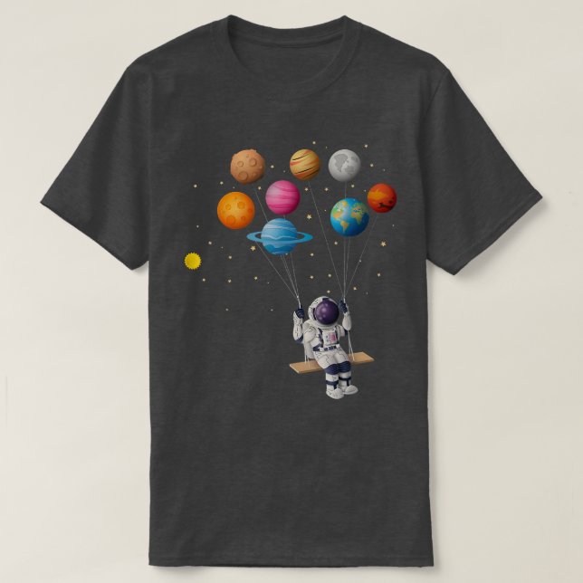 Astronaut Swinging Solar System Balloon Space Astr T Shirt (Design framsida)