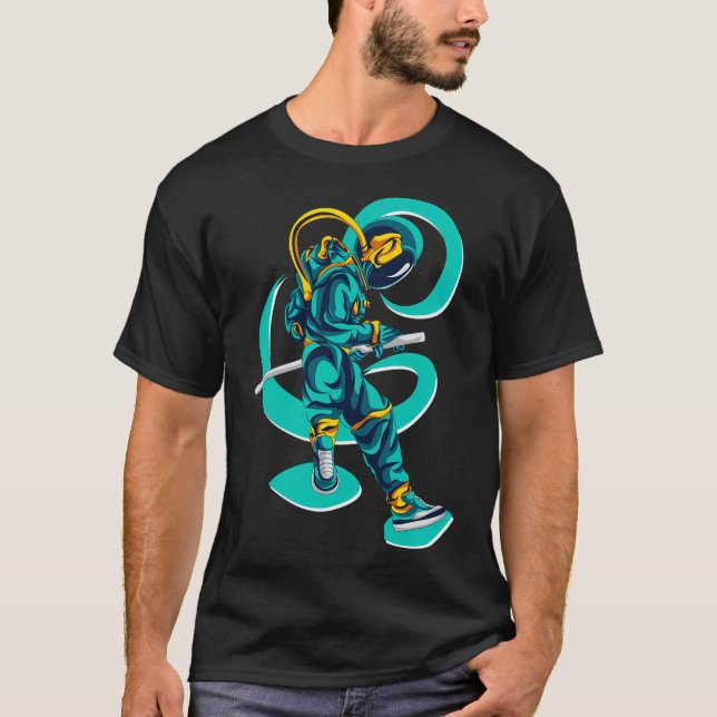 Astronaut Sword Fight Space Samurai Astronaut T Shirt (Framsida)